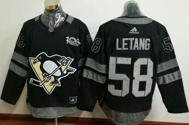 Pittsburgh Penguins 58 kris Letang Black men 100th nhl ice hockey jerseys