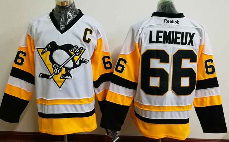 Pittsburgh Penguins 66 M.Lemieux White Throwback men nhl ice hockey  jerseys 2016