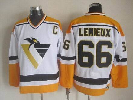 Pittsburgh Penguins 66 M.Lemieux White Throwback men nhl ice hockey  jerseys