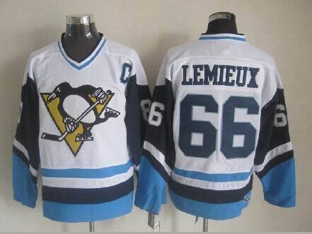 Pittsburgh Penguins 66 M.Lemieux White blue Throwback men nhl ice hockey  jerseys