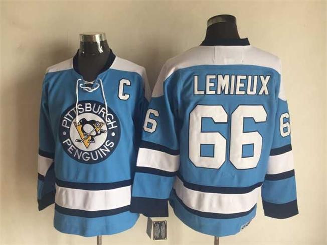 Pittsburgh Penguins 66 M.Lemieux skyblue CCM men nhl ice hockey  jerseys