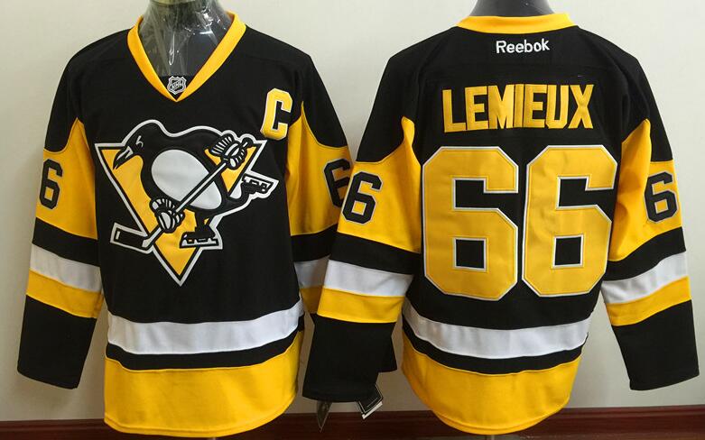 Pittsburgh Penguins 66 Mario Lemieux Black Throwback men nhl ice hockey  jerseys CCM