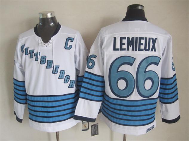 Pittsburgh Penguins 66 Mario Lemieux white blue men nhl ice hockey  jerseys