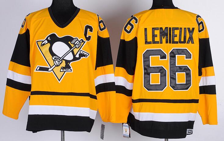 Pittsburgh Penguins 66 Mario Lemieux yellow Throwback men nhl ice hockey  jerseys CCM