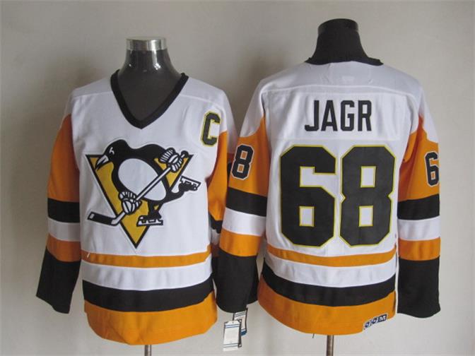 Pittsburgh Penguins 68 Jaromir Jagr White Throwback Ice hockey Jersey C patch