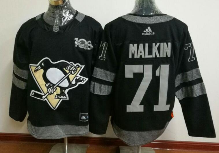 Pittsburgh Penguins 71 Evgeni Malkin 100th black men nhl ice hockey jerseys