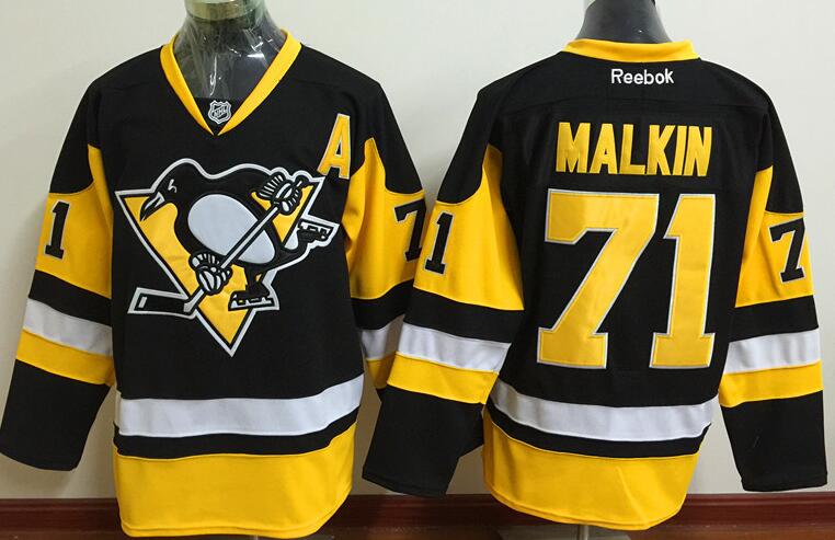 Pittsburgh Penguins 71 Evgeni Malkin black yellow men nhl ice hockey  jerseys