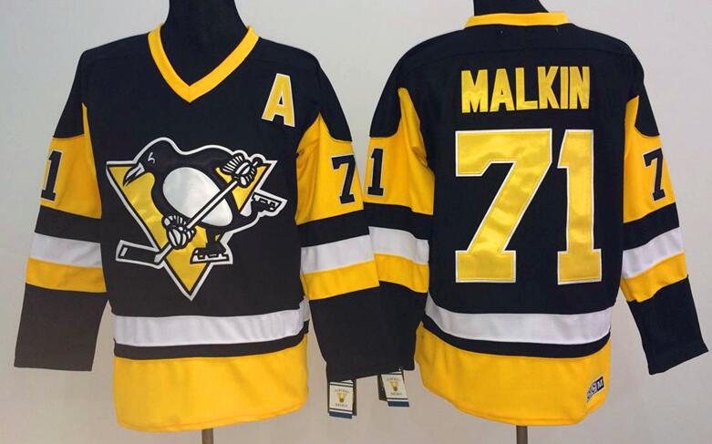 Pittsburgh Penguins 71 Evgeni Malkin black yellow men nhl ice hockey jerseys