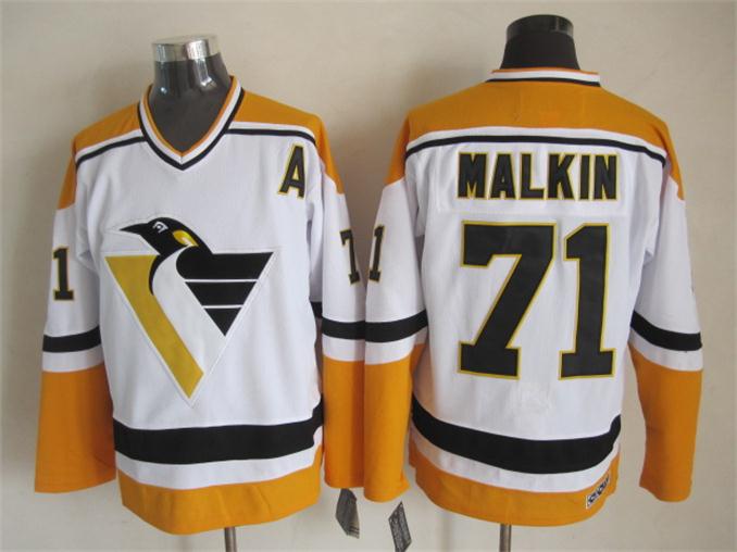 Pittsburgh Penguins 71 Evgeni Malkin white Yellow men nhl ice hockey  jerseys