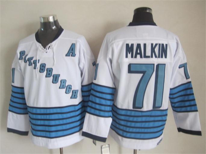 Pittsburgh Penguins 71 Evgeni Malkin white blue men nhl ice hockey  jerseys