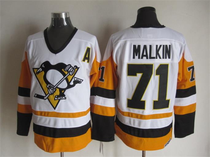 Pittsburgh Penguins 71 Evgeni Malkin white throwback men nhl ice hockey  jerseys