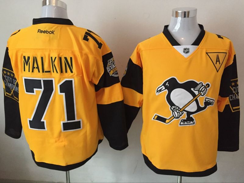 Pittsburgh Penguins 71 Evgeni Malkin yellow men nhl ice hockey jerseys 2016