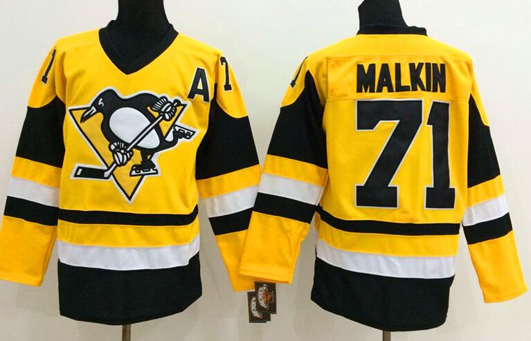 Pittsburgh Penguins 71 Evgeni Malkin yellow men nhl ice hockey jerseys