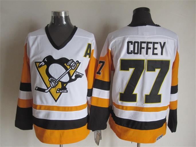 Pittsburgh Penguins 77 Paul Coffey white Throwback CCM men nhl ice hockey  jerseys