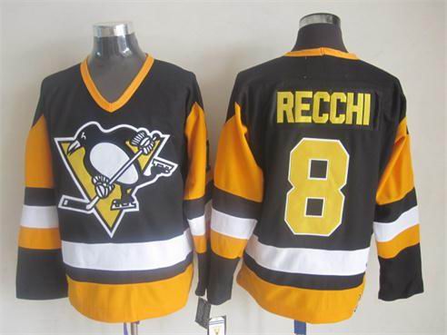 Pittsburgh Penguins 8 Mark Recchi Black Throwback men nhl ice hockey  jerseys