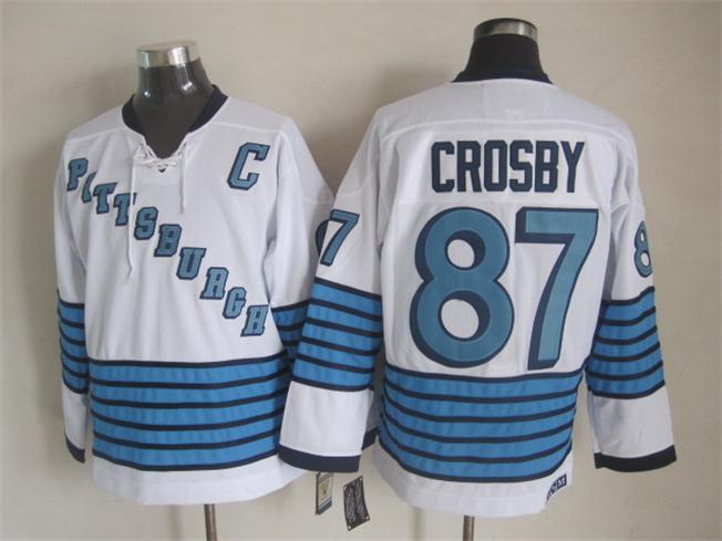 Pittsburgh Penguins 87 Crosby White blue men nhl ice hockey  jerseys