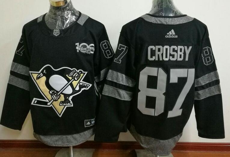 Pittsburgh Penguins 87 S.Crosby Black 100th men nhl ice hockey jerseys