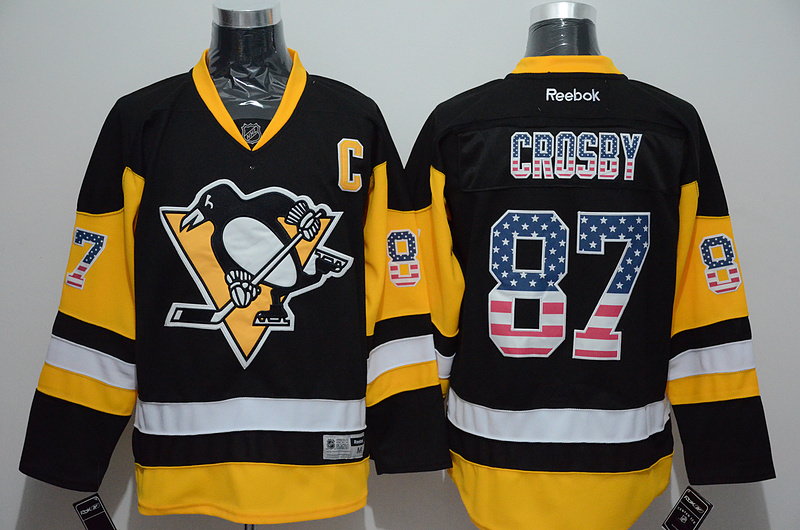 Pittsburgh Penguins 87 Sidney Crosby Black usa flag men nhl ice hockey  jerseys