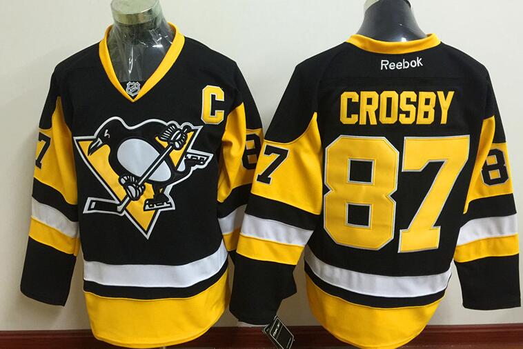 Pittsburgh Penguins 87 Sidney Crosby Black yellow men nhl ice hockey  jerseys