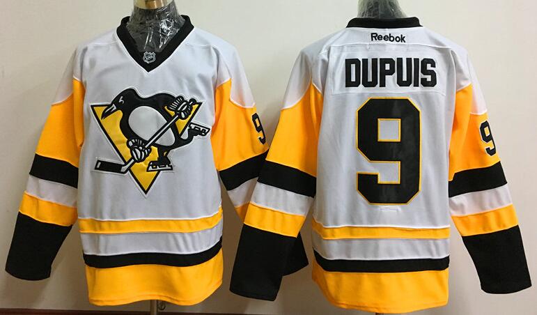 Pittsburgh Penguins 9 Pascal Dupuis White yellow men nhl ice hockey jerseys