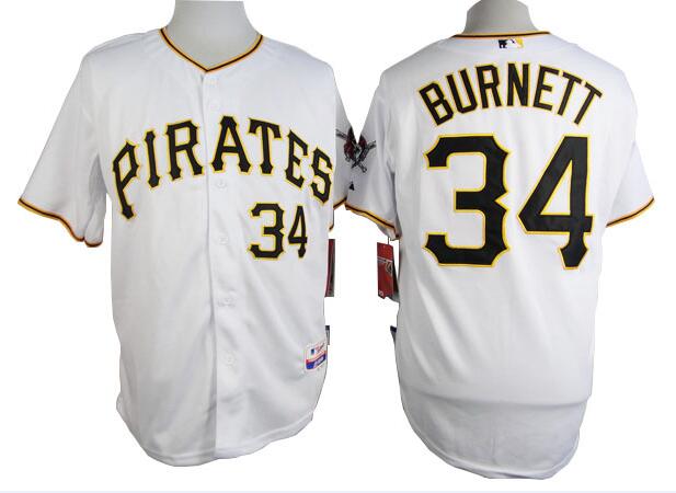 Pittsburgh Pirates 34 A. J. Burnett white mlb baseball Jerseys