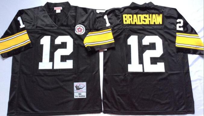 Pittsburgh Steelers 12 Terry Bradshaw black men Throwback nfl football Jersey