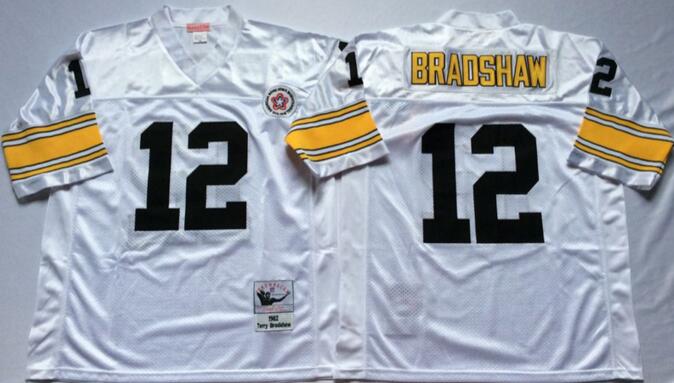 Pittsburgh Steelers 12 Terry Bradshaw white men Throwback nfl football Jersey