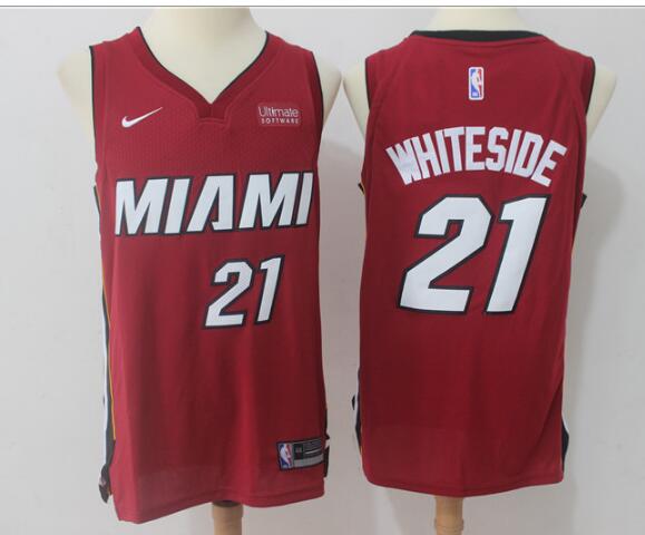 Miami Heat 21 Hassan Whiteside Red printing Nike men nba basketball jersey-002