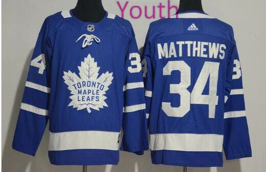 Youth/kids Adidas Maple Leafs #34 Auston Matthews Blue Home Stitched NHL Jersey-001