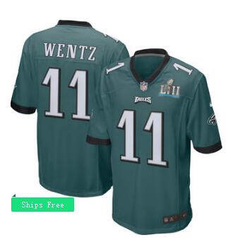 Men's Philadelphia Eagles Carson Wentz Nike  Super Bowl LII Bound Patch Game  Jersey-001