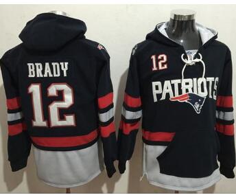 Men New England Patriots #12 Tom Brady Blue Sawyer Hooded Sweatshirt NFL Hoodie-004