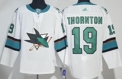 Sharks 19 Joe Thornton White Adidas Jersey