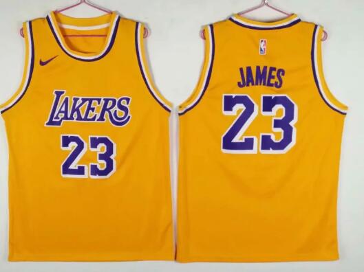 Nike Los Angeles Lakers 23# Lebron James Basketball Jersey  Gold Yellow