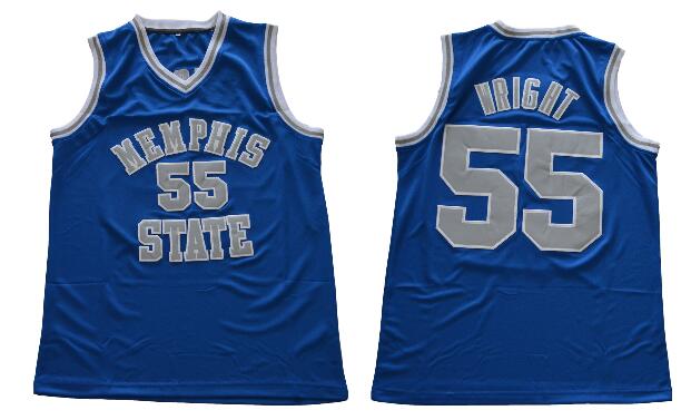 Mens Memphis Tigers College Basketball Jerseys  55 Lorenzen Wright Blue White Stitched Basketball Jersey-001