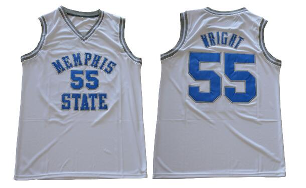 Mens Memphis Tigers College Basketball Jerseys  55 Lorenzen Wright Blue White Stitched Basketball Jersey-002