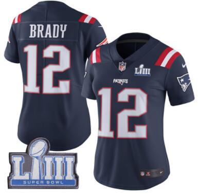 Women's New England Patriots #12 Tom Brady Navy  2019 Super Bowl LIII Bound Limited Jersey-002