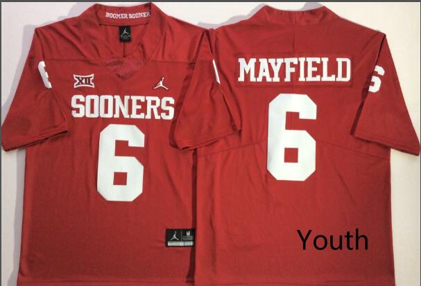 Youth Oklahoma Sooners White 6 MAYFIELD  College Jersey-002