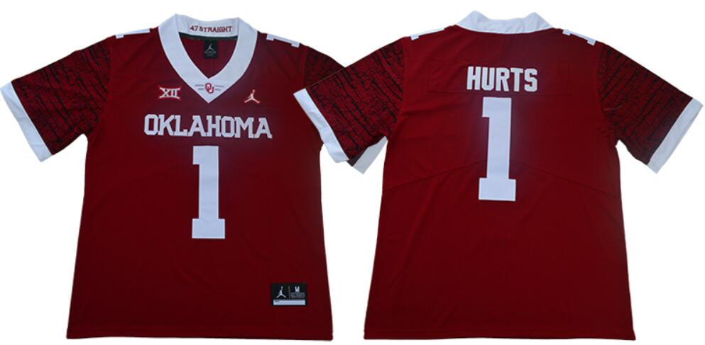 Men's Oklahoma Sooners 2 Jalen Hurts College Football Jersey-007 Men's Oklahoma Sooners 2 Jalen Hurts College Football Jersey-007