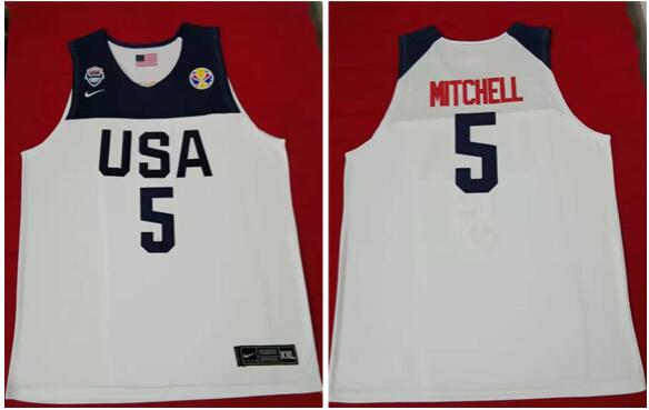 Men 2019 World Cup Basketball Team USA Jersey 5 Donovan Mitchell  jersey-001