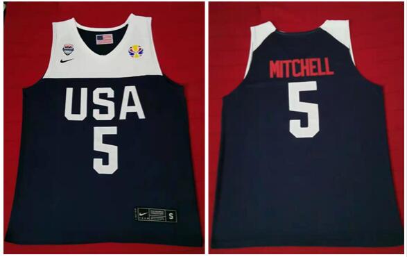 Men 2019 World Cup Basketball Team USA Jersey 5 Donovan Mitchell  jersey-002