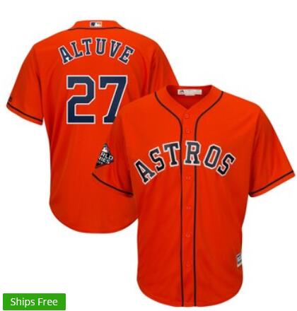 Men's Houston Astros Jose Altuve Majestic Orange 2019 World Series  Cool Base Player Jersey-001