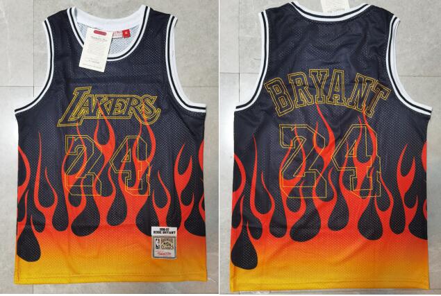 Men Los Angeles Lakers Kobe Bryant   Black Flames Jersey