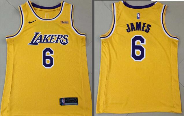 Men Los Angeles Lakers 6 Lebron James jersey with new wish logo