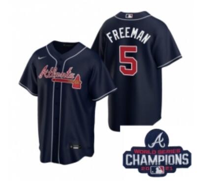 Men Nike Atlanta Braves 5 Freddie Freeman  Stitched Baseball Stitched MLB 2021 Champions Patch Jersey