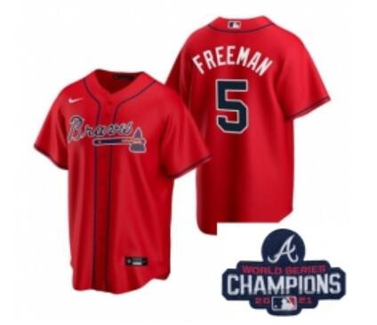 Men Nike Atlanta Braves 5 Freddie Freeman  Stitched Baseball Stitched MLB 2021 Champions Patch Jersey