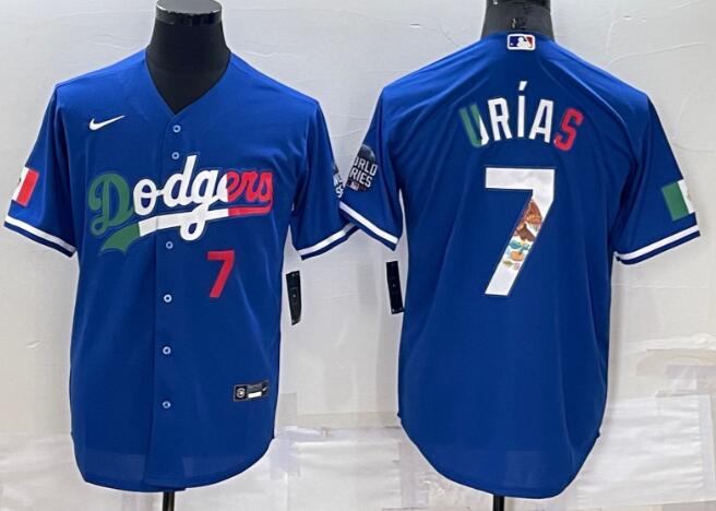 Mens Los Angeles Dodgers #7 Julio Urias Royal Mexico  Stitched Baseball Jersey