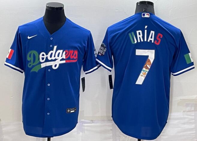 Mens Los Angeles Dodgers #7 Julio Urias Royal Mexico  Stitched Baseball Jersey