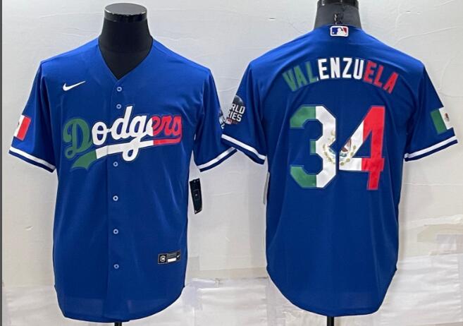 Mens Los Angeles Dodgers #34 Toro Valenzuela Royal Mexico  Stitched Baseball Jersey