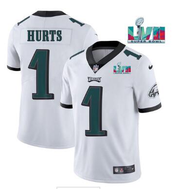 Men's Philadelphia Eagles #1 Jalen Hurts  Super Bowl LVII Patch Vapor Untouchable Limited Stitched Jersey