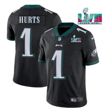 Men's Philadelphia Eagles #1 Jalen Hurts  Super Bowl LVII Patch Vapor Untouchable Limited Stitched Jersey